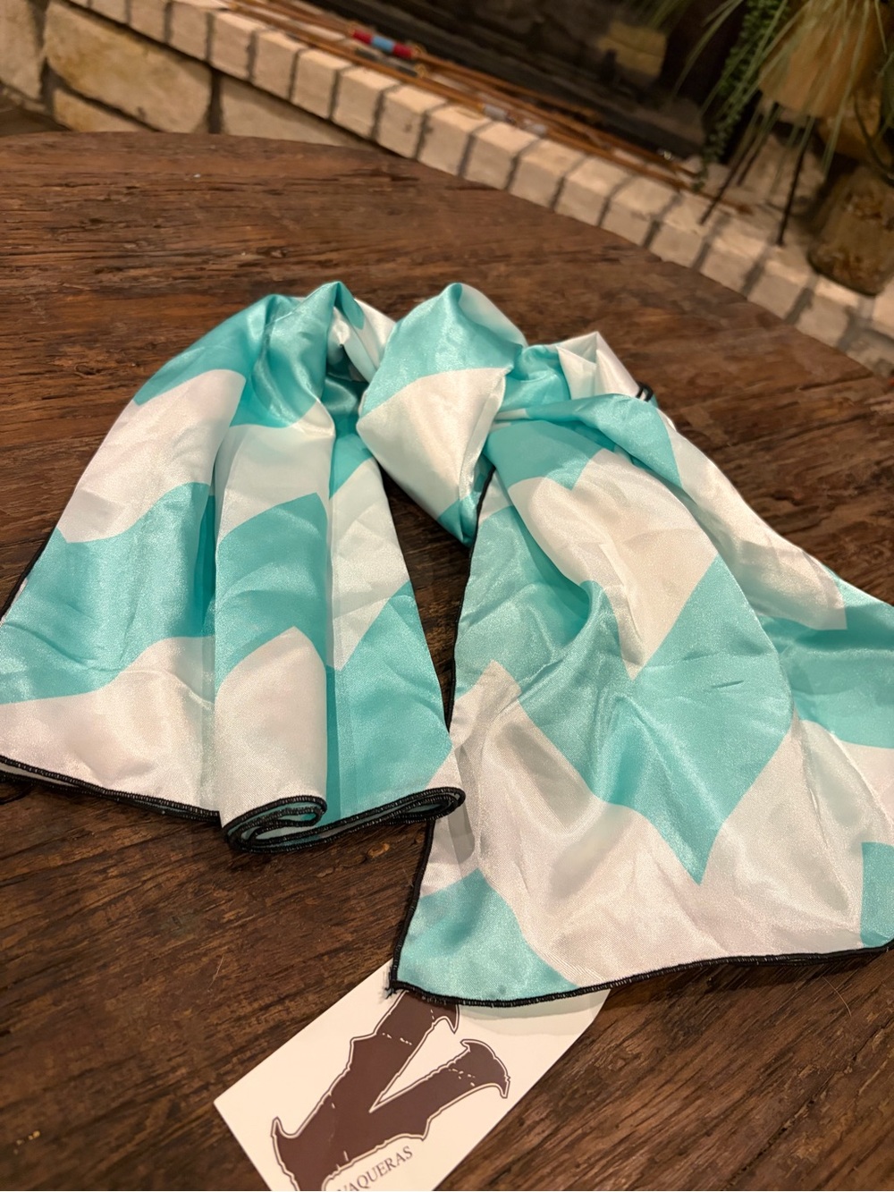 Large Satin Wildrag : Aqua and White Chevron Satin Scarf
